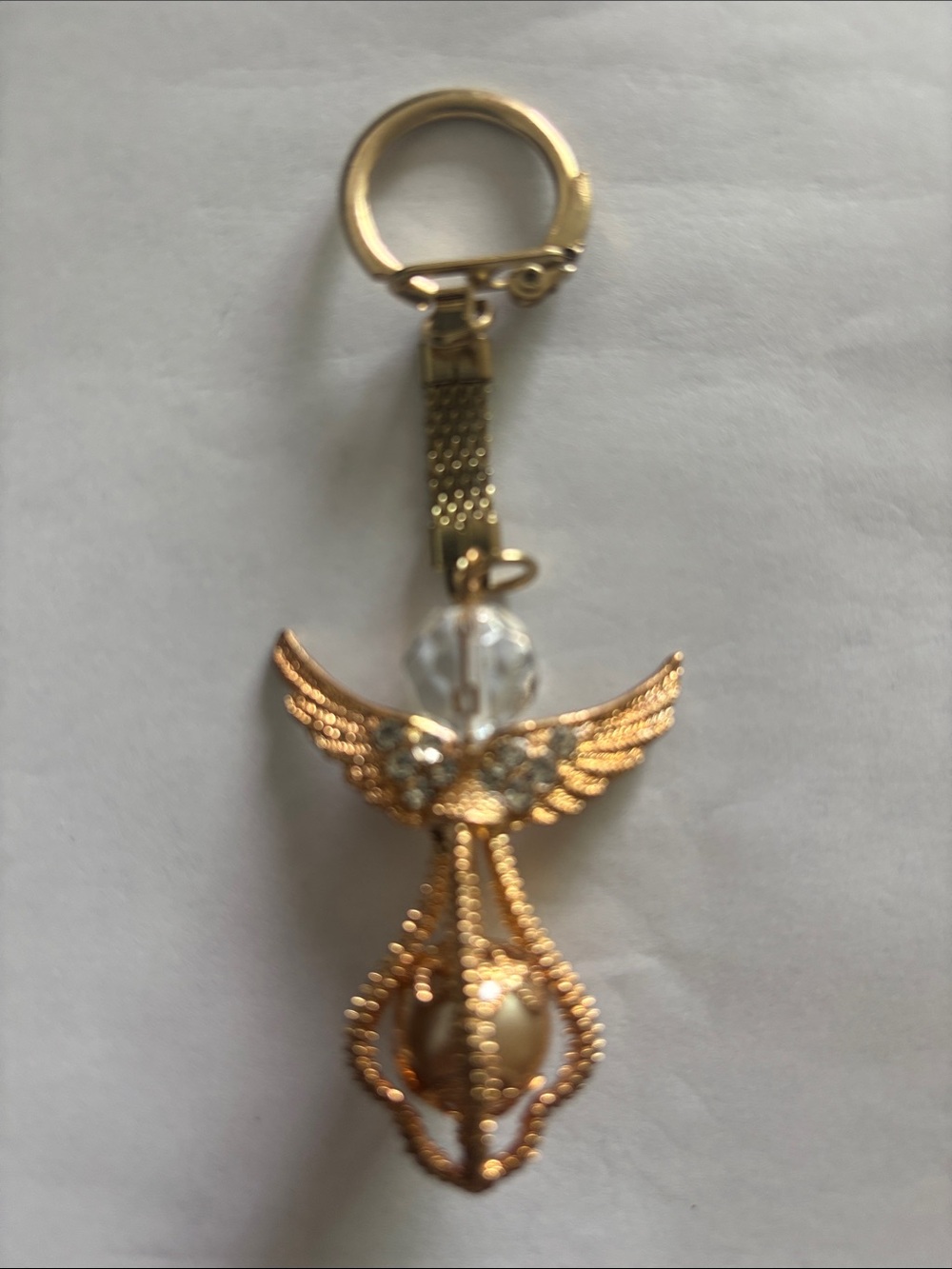 Gold Angel Wing Keychain with Crystal Accent